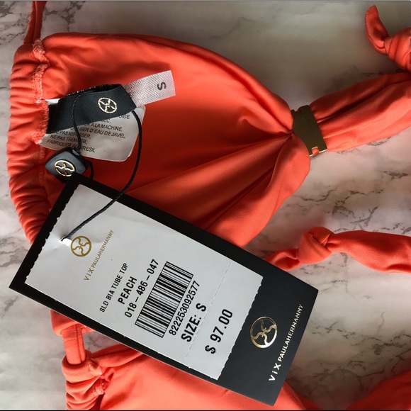 ViX Swimwear Bia Tube Bikini Top Peach Small Brand New NWT 24K Gold Details - Picture 4 of 10